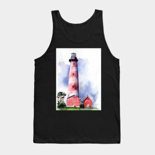 Assateague Lighthouse Watercolor Painting Tank Top